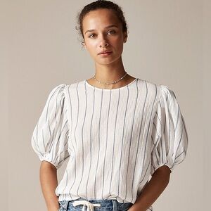 J Crew NWT Puff Sleeve Top in Sheer Gauze Size Small in Ivory and Blue Stripe